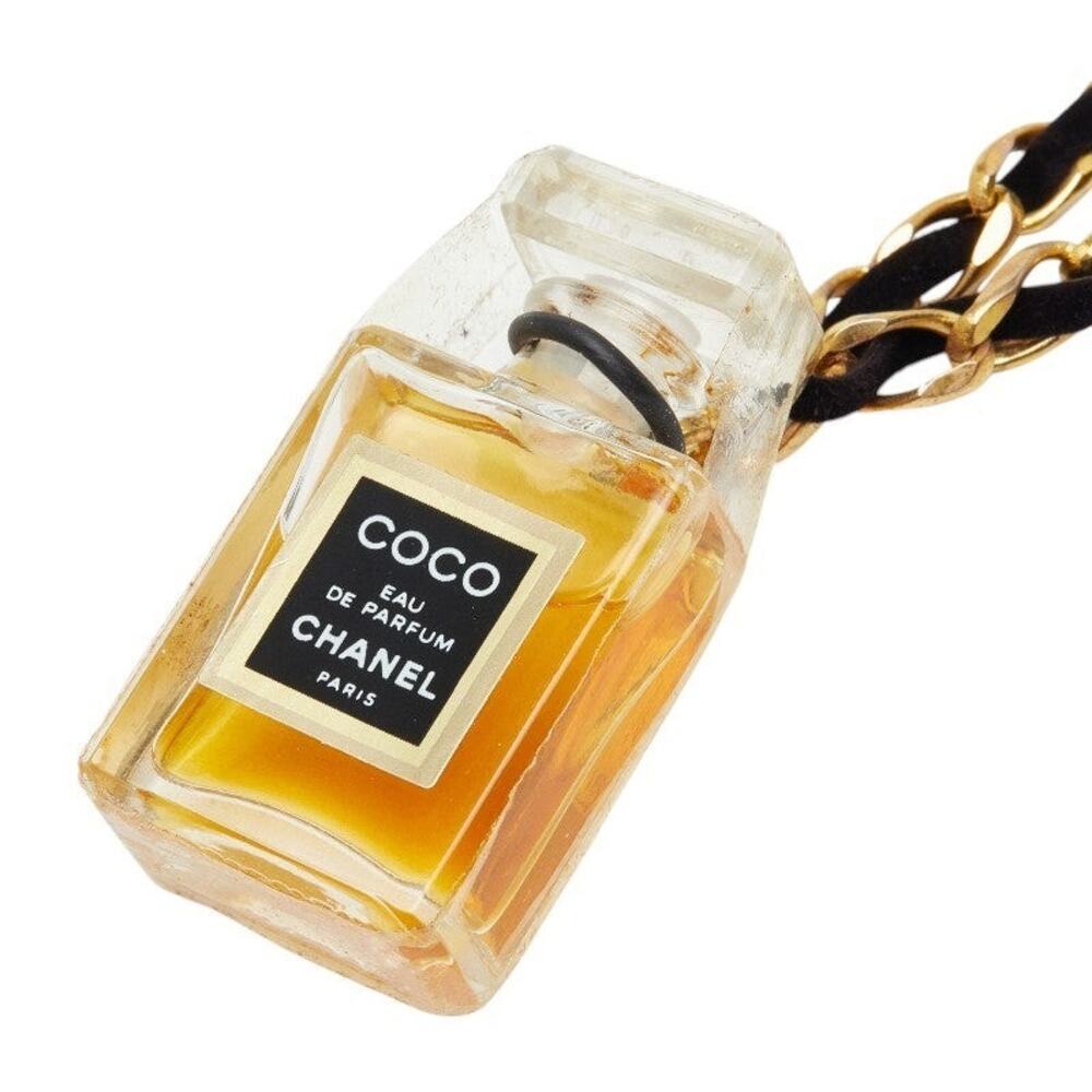 Chanel Perfume Bottle Motif Necklace Plated Glass Velour White Gold